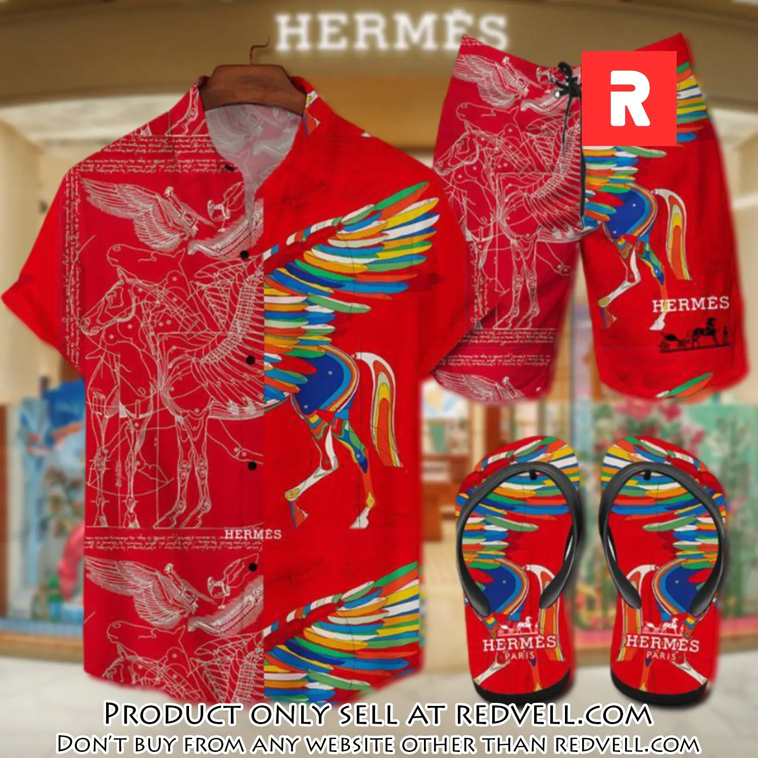 Hermes flip flops and combo hawaii shirt shorts luxury brand summer outfit hsf086 rv4924591